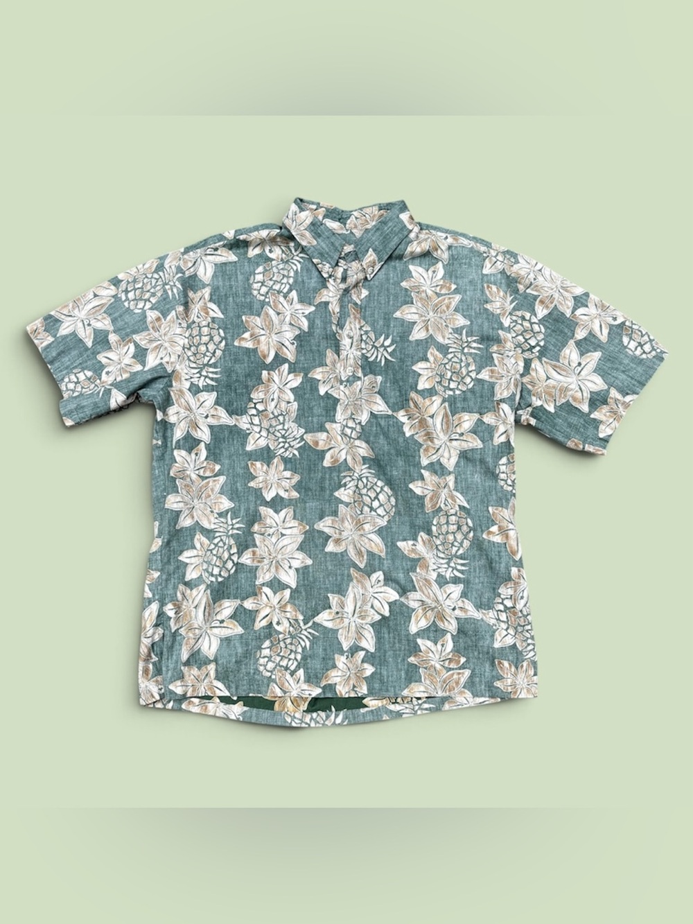 Tori Richard Hawaiian Pullover Vintage Shirt Mens Large Green Pineapple Cotton